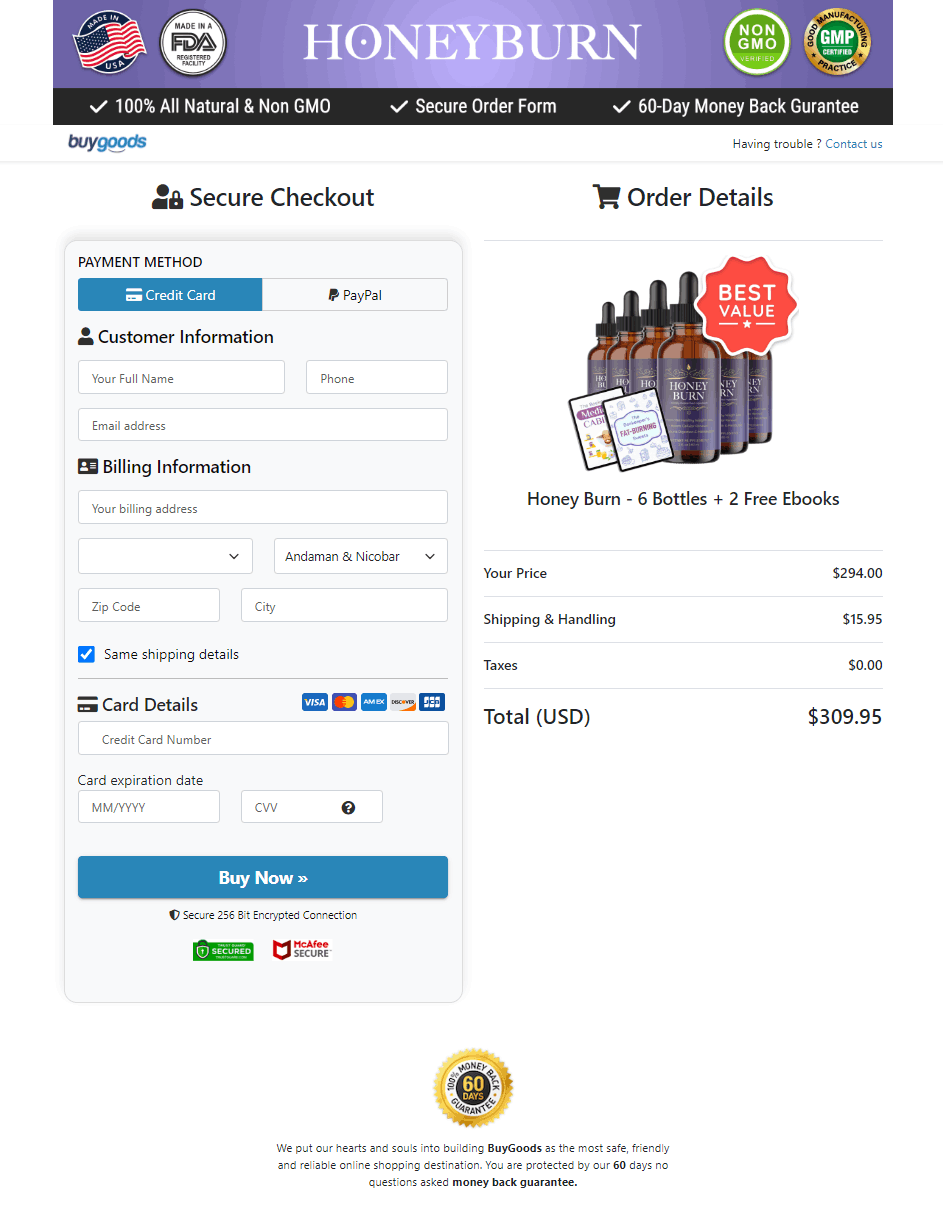 HoneyBurn Secure Order Form